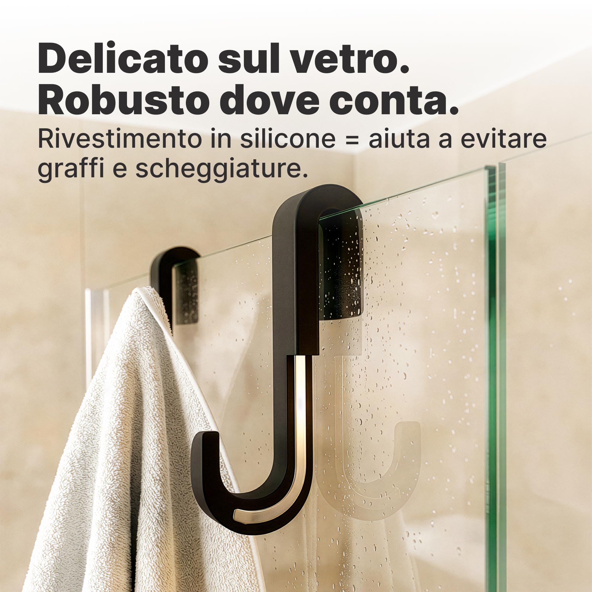 Minismus Ganci Appendi Accappatoio Bagno, Ganci in Silicone da Appendere per Porte Doccia in Vetro Senza Telaio, Appendi Accappatoio Bagno per Asciugamani e Accappatoi, Set da 2