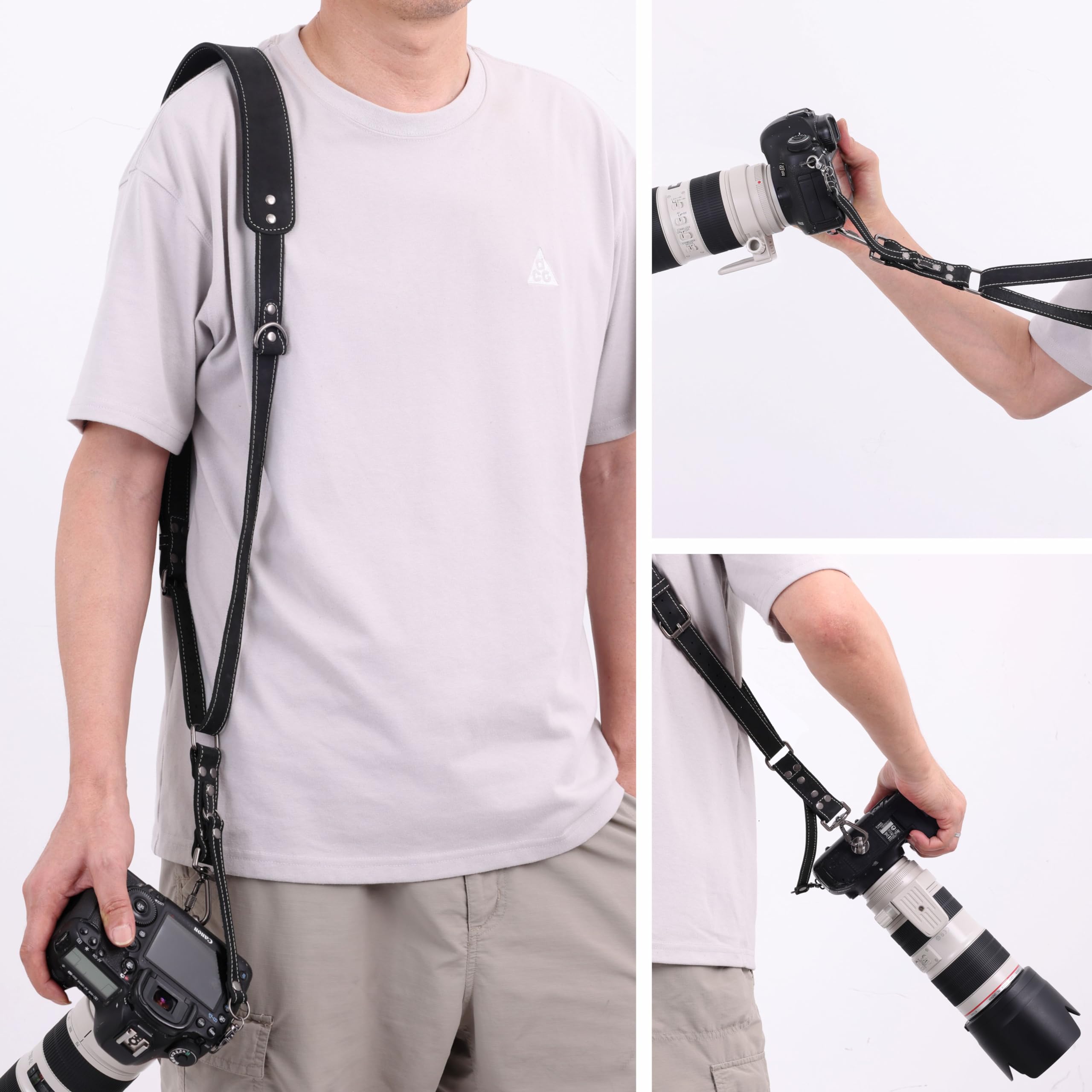 Padwa Lifestyle Schwarz Matt Einzel Kamera Gurt für Eine Kameras, Einzelner Kameragurt aus Vollnarbenleder, Multi-Einzel Kamera-Ausrüstung für DSLR/SLR-Gurt, Einzel-Kamera-Gurt für Fotografen