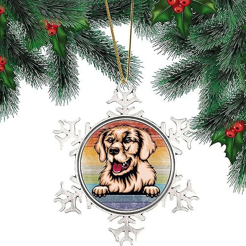 Miniatura 132 de Presa Canario Tree Decoration Ornament - Christmas Snowflake Ornament - Dog Lover Mom Gift Peeking Dog Snowflake Metal Ornaments for Xmas Tree LGBTQ