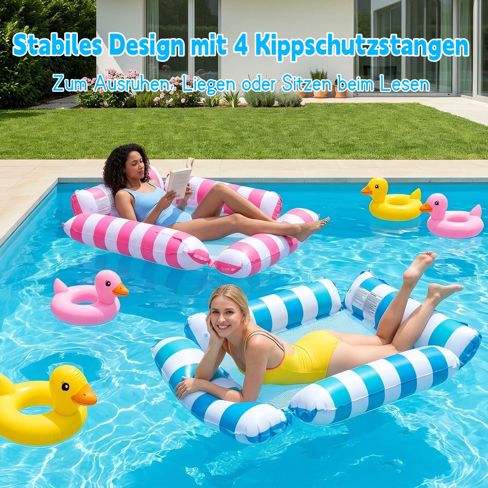 Morofme Wasser Hängematte 2 Stück, Pool Sitz Hängematte mit 1 Luftpump, 4 in 1 Mehrzweck Luftmatratze Float, Tragbar Aufblasbarer Sessel, Wasser Schwimmmatte Luftmatratze für Erwachsene Pool Zubehör