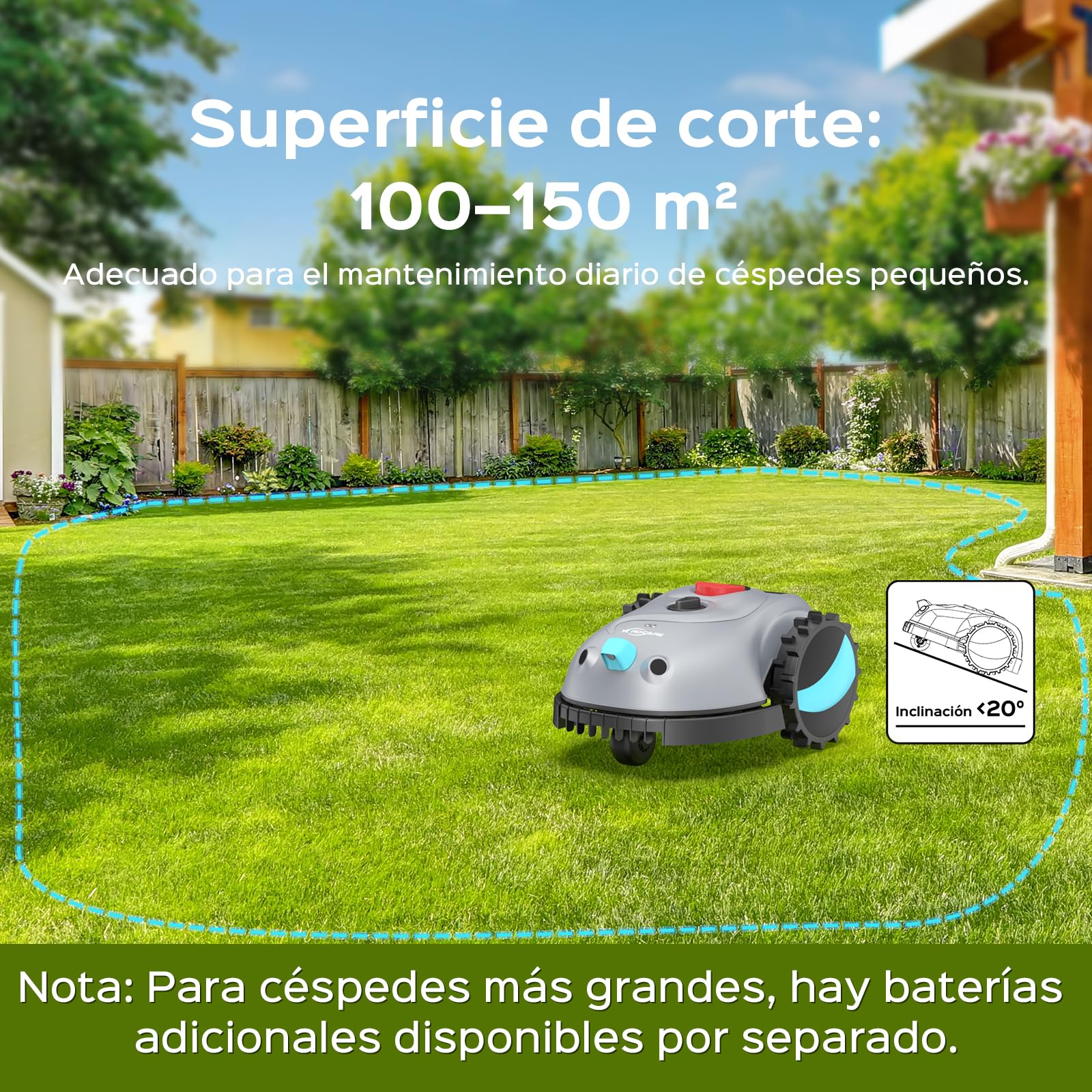 YARDCARE V100 Robot Cortacesped Electrico con Navegación por Visión, Detección de 150 Obstáculos, Robot Cortacésped Bateria hasta 150 m², Robot Cortacesped con Cuchillas de Repuesto, Corte en Espiral