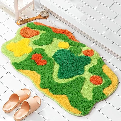 Percozzi Alfombra de baño con diseño de musgo, para ducha, bañera, sala de estar, entrada, alfombra pequeña con diseño de musgo vegetal, decoración