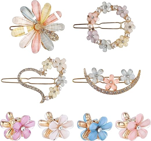 ANNA CREATIONS latest Korean fashion Style Flower Lock Hair Clip Pin mini Clutcher Hair Accessories set For Women And Girls (8 Pcs)