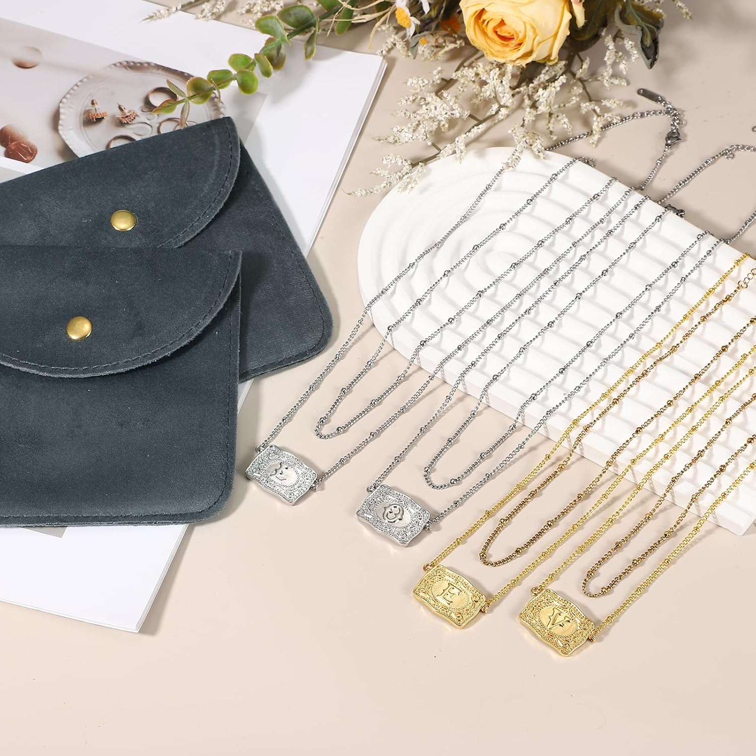 PATIKIL Embossed Belt Buckle Necklace, Western Initial Cow Tag Necklace with Beaded Chain Western Jewelry for Women Men Birthday Gift - Image 4