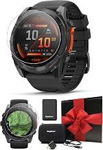 Garmin Fenix 8 AMOLED (51mm, Slate Gray/Black) Multisport GPS Smartwatch Gift Box Bundle - 1.4" Touchscreen, Built-in LED Flashlight with PlayBetter Charger, Screens, Adapter, Case