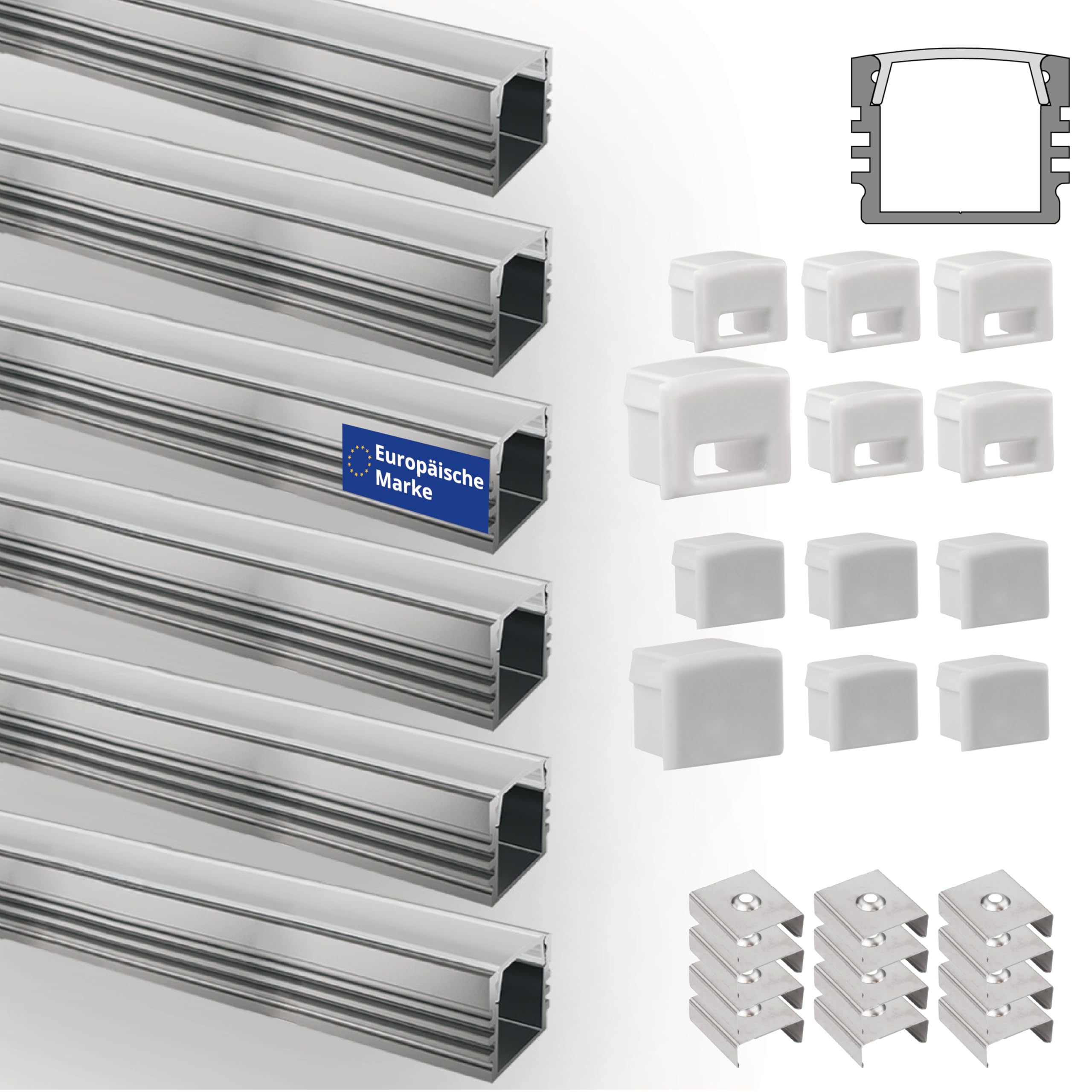 INNOVATE LED Alu-Profil Set – 6x1 M, Aufbauprofil Mini, Schwarz, Mit Satinierter Abdeckung, Für LED-Streifen Bis 12 Mm