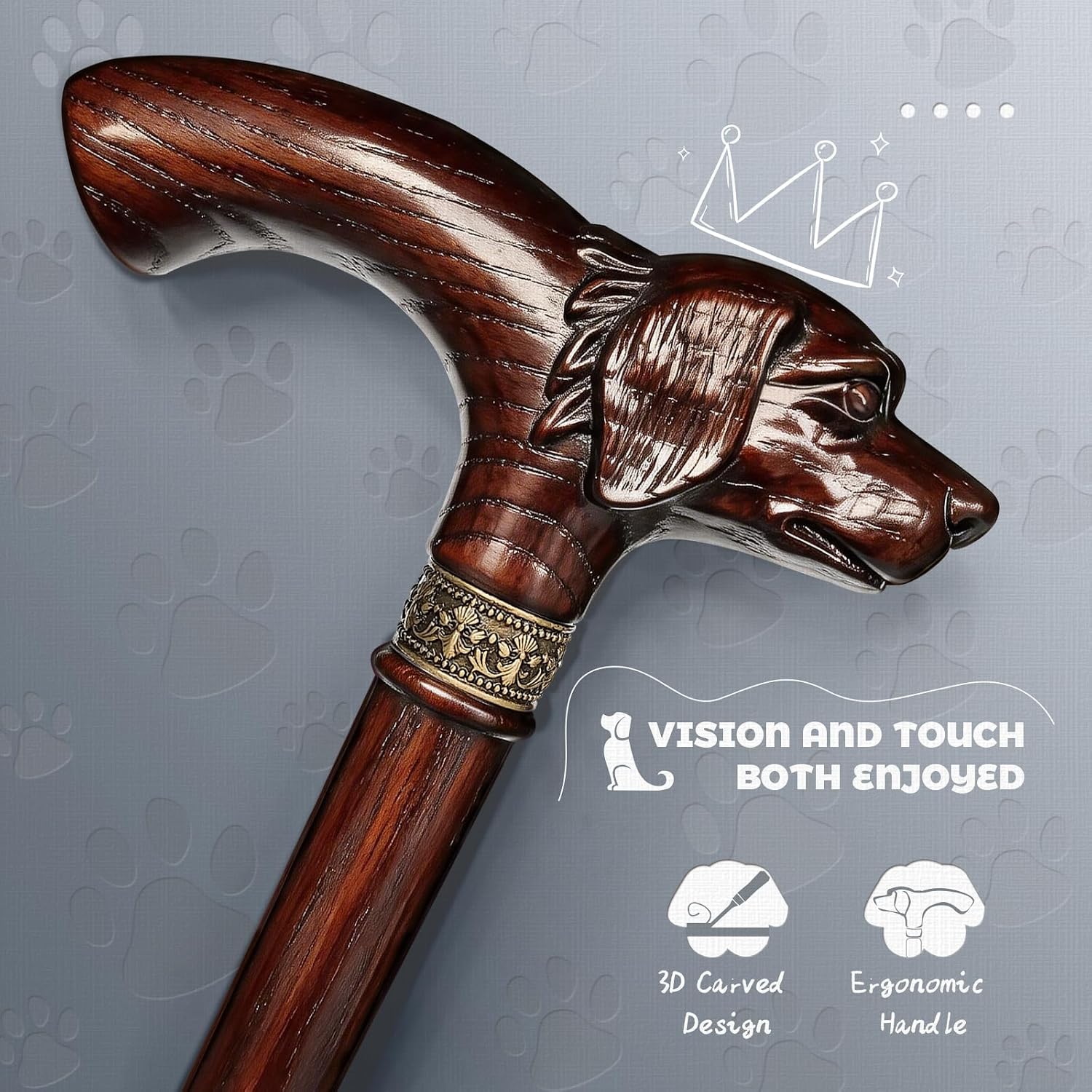 3D Carved Walking Cane Uoagain 400 lb Load-Bearing Wood Cane for Men Women