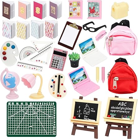 SOTOGO 34 Pieces Doll House School Supplies Mini School Accessories Dollhouse Toy Home Miniature Model DIY Doll Accessories
