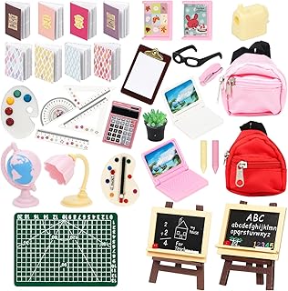 SOTOGO 34 Pieces Doll House School Supplies Mini School Accessories Dollhouse Toy Home Miniature Model DIY Doll Accessories