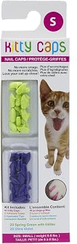 Kitty Caps Nail Caps for Cats, Spring Green with Glitter and Ultra Violet - Safe, Stylish and Humane Alternative to Declawing, Stops Scratches and Snags, Small 6 to 8 lbs, 40 Count