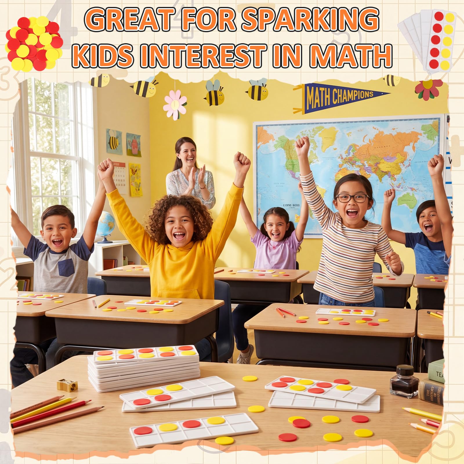 Soulchen Lot de 24 cadres en plastique pour la salle de classe - Manipulatives de mathématiques pour enfants - Fournitures comprenant 24 cadres en plastique - 240 compteurs pour enseigner les concepts