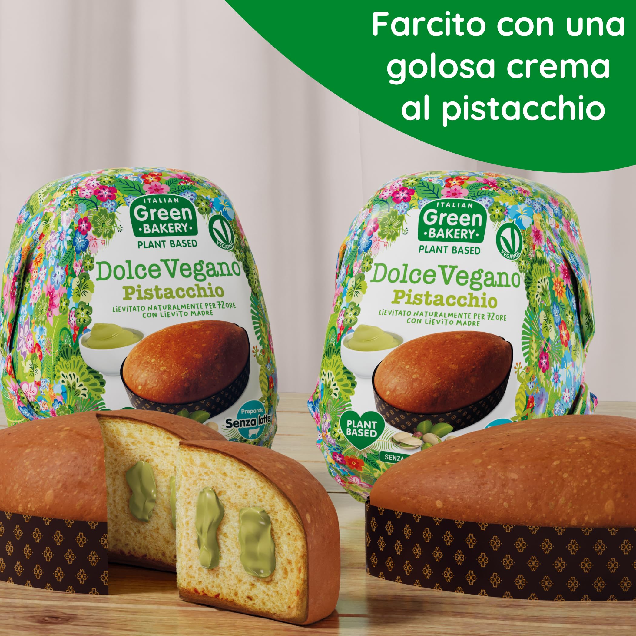 Dolce di Pasqua Vegano al Pistacchio Senza Lattosio, 650 gr - Senza Burro e Uova, Dolce Vegan on Crema al Pistacchio, Impasto con Lievito Madre, Made in Italy - Italian Green Bakery