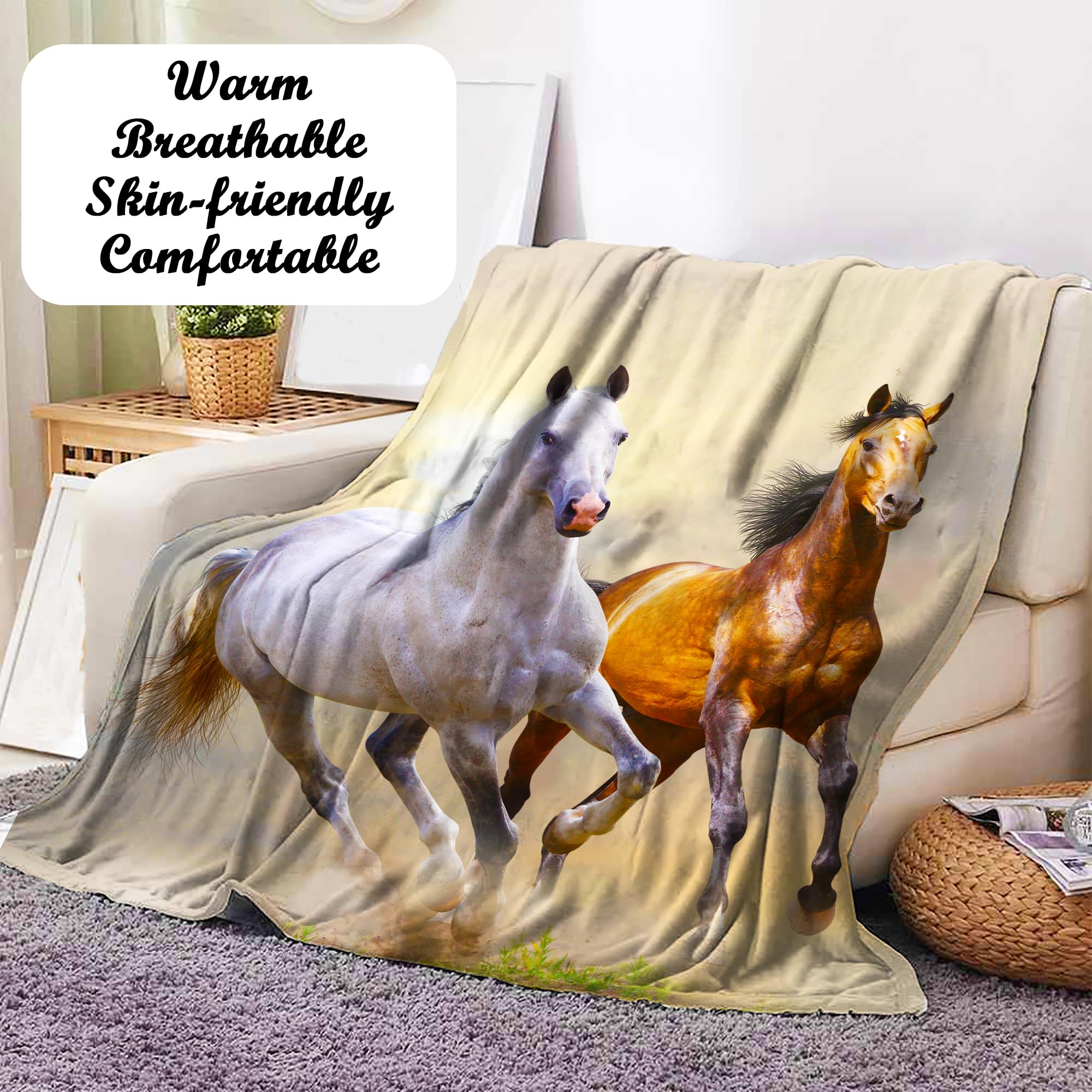 Pferdedecke Mit Blumenmuster – Weiches Fleece, Für Sofa & Bett, Leicht & Waschbar