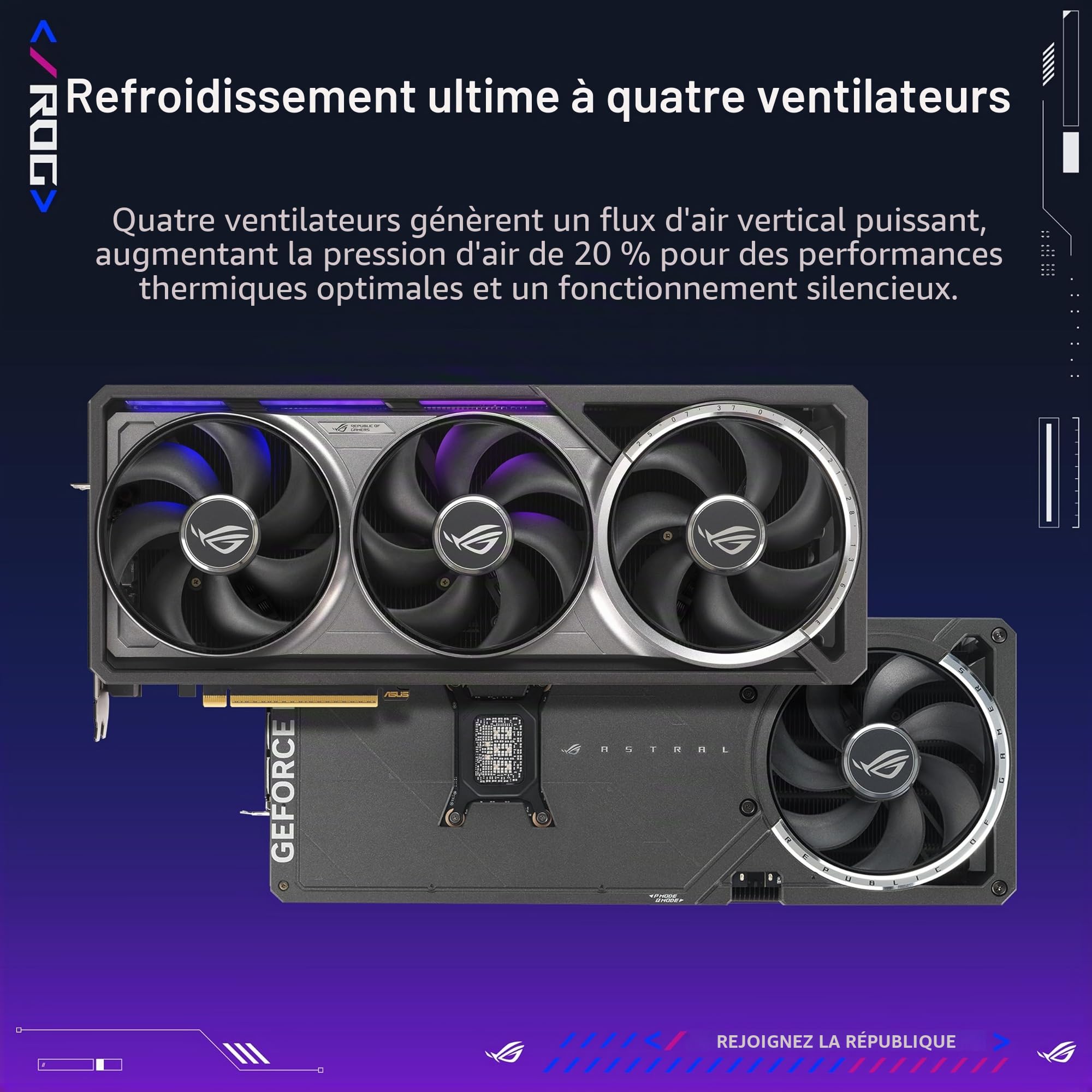 ASUS ROG Astral GeForce RTX 5080 16GB GDDR7 OC Edition Carte Graphique Gaming PCIe 5.0 HDMI Display 2.1 3.8 Slot 4 Ventilateurs axiaux
