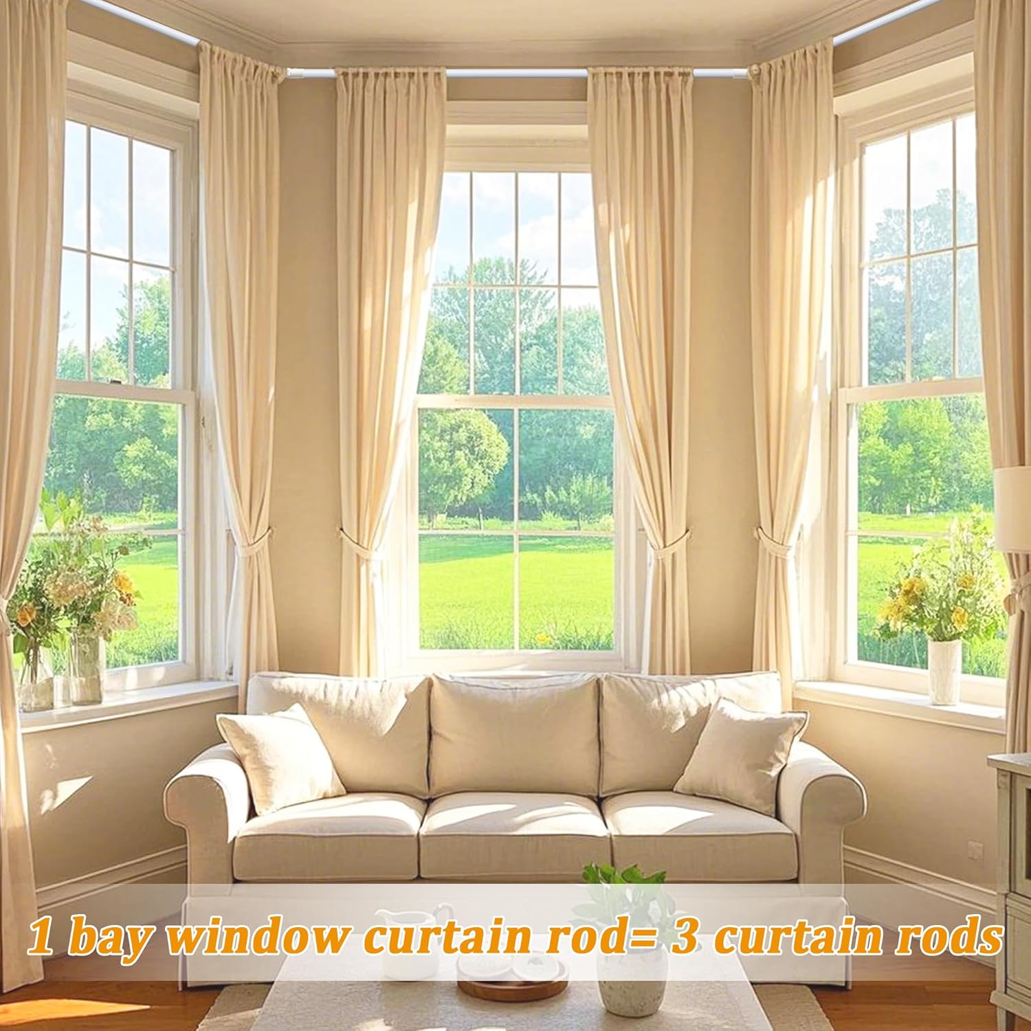 Bay Window Curtain Rods, U Shape Heavy Duty Curved Curtain Rods for Bay Windows with Brackets, 59-184" Adjustable for Bedroom, Living Room, Dinging Room, White, 2 Pack
