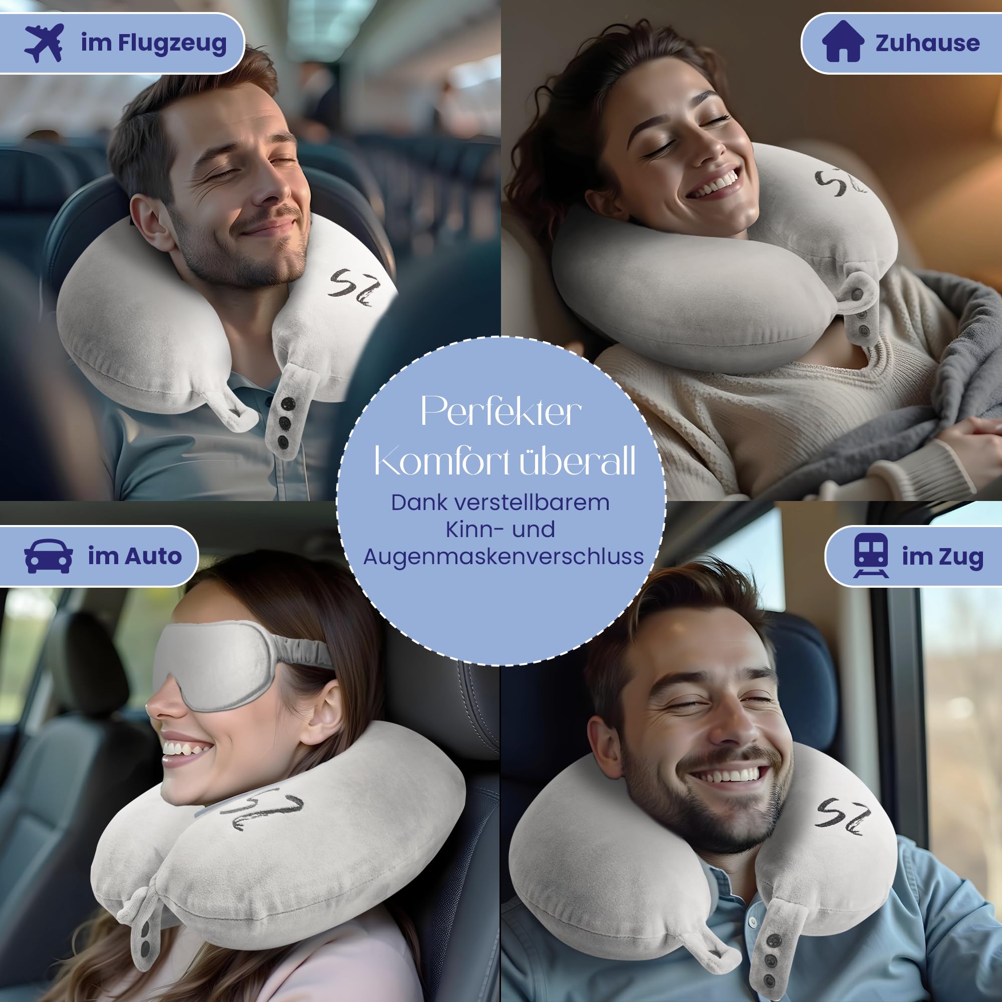 Nuevo diseño de zona de Snooze – Cojín cervical 2 en 1, diseño de avión, cojín de viaje único de espuma viscoelástica, fácil de guardar cojín cervical, práctico cojín cervical, blanco