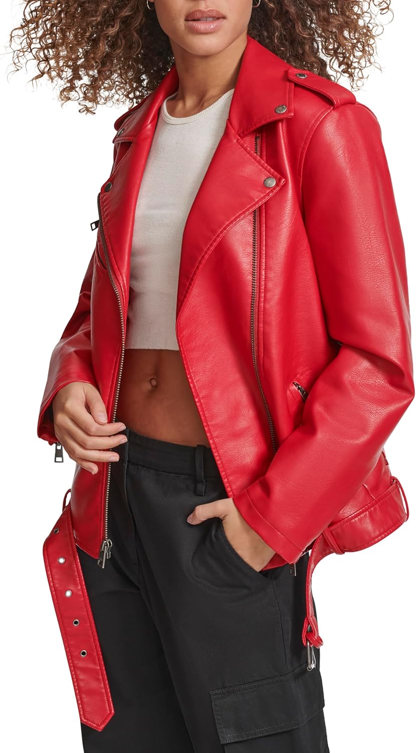 Levi's womens Oversized Faux Leather Belted Motorcycle Jacket (Standard & Plus Sizes) - Image 5