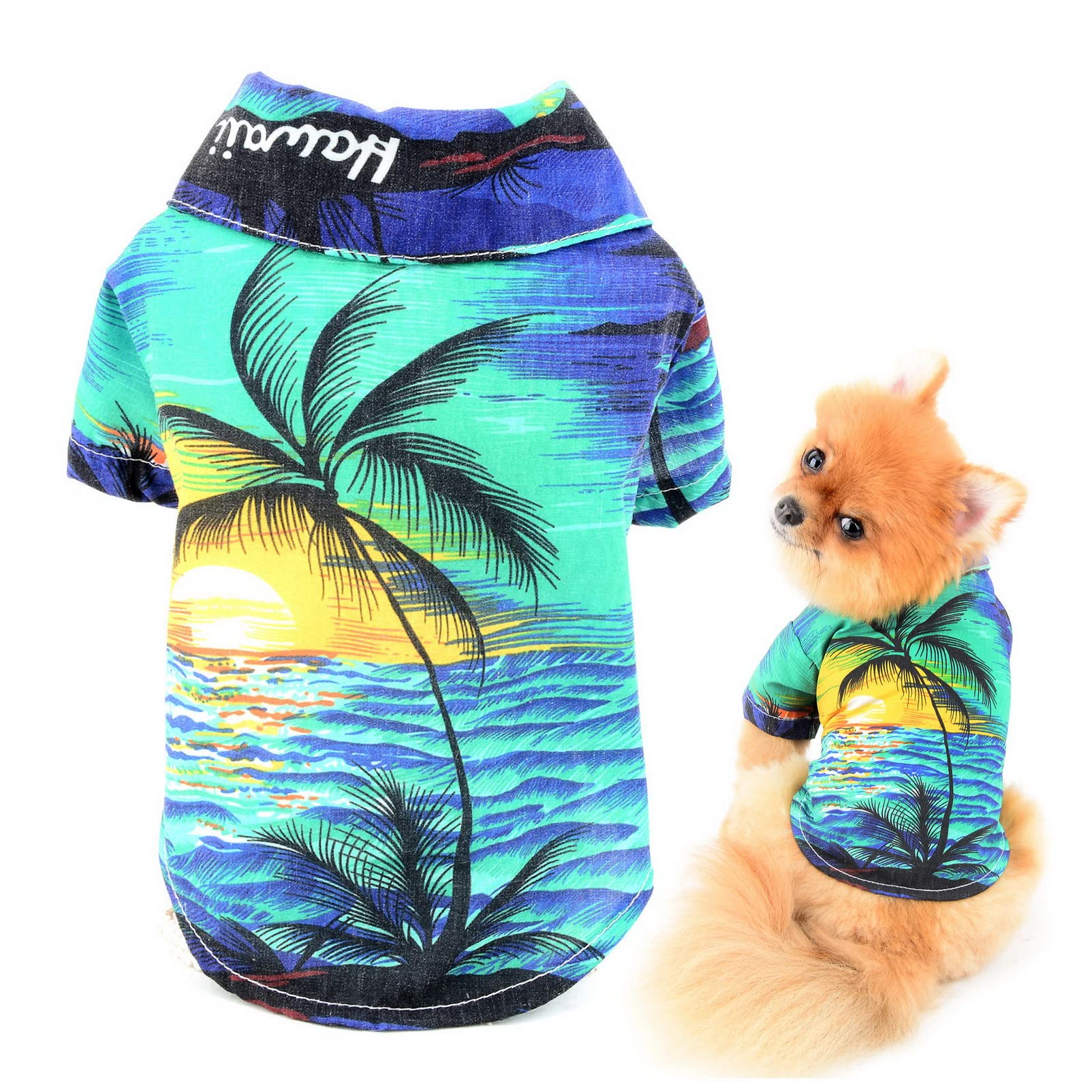 SMALLLEE_LUCKY_STORE Pet Summer Clothes Puppy Hawaii Shirt T-shirt Tee for Small Medium Dog Cat Boys Pool Party Beach Holiday Wear Yorkie Chihuahua Apparel,Green,XXL