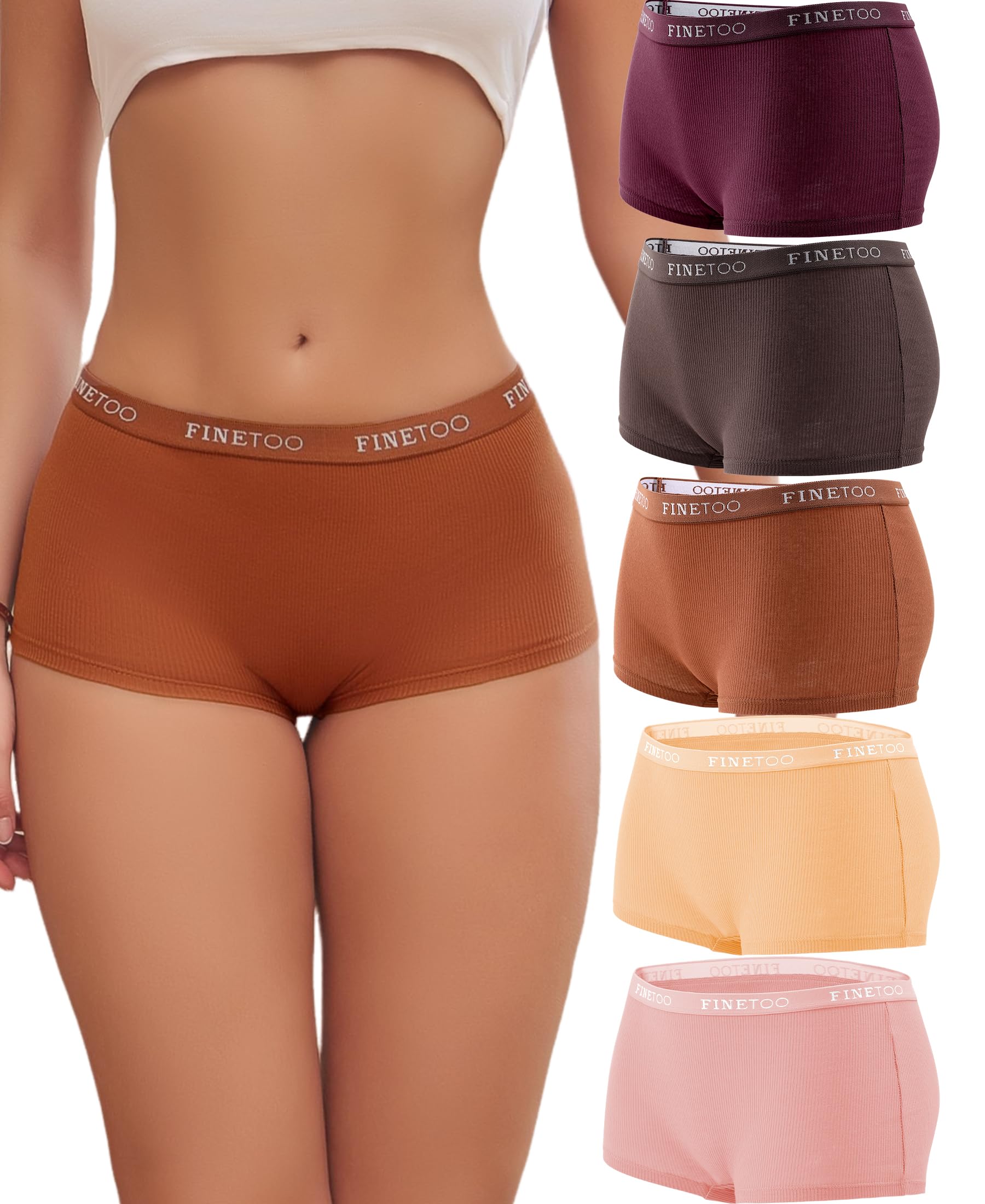 FINETOO 5er Pack Boxershorts Unterhosen Damen Unterwäsche Baumwolle Slips Atmungsaktive Shorts Damen Cotton Panties Hipster Weich Frauen Mehrpack S-XXL