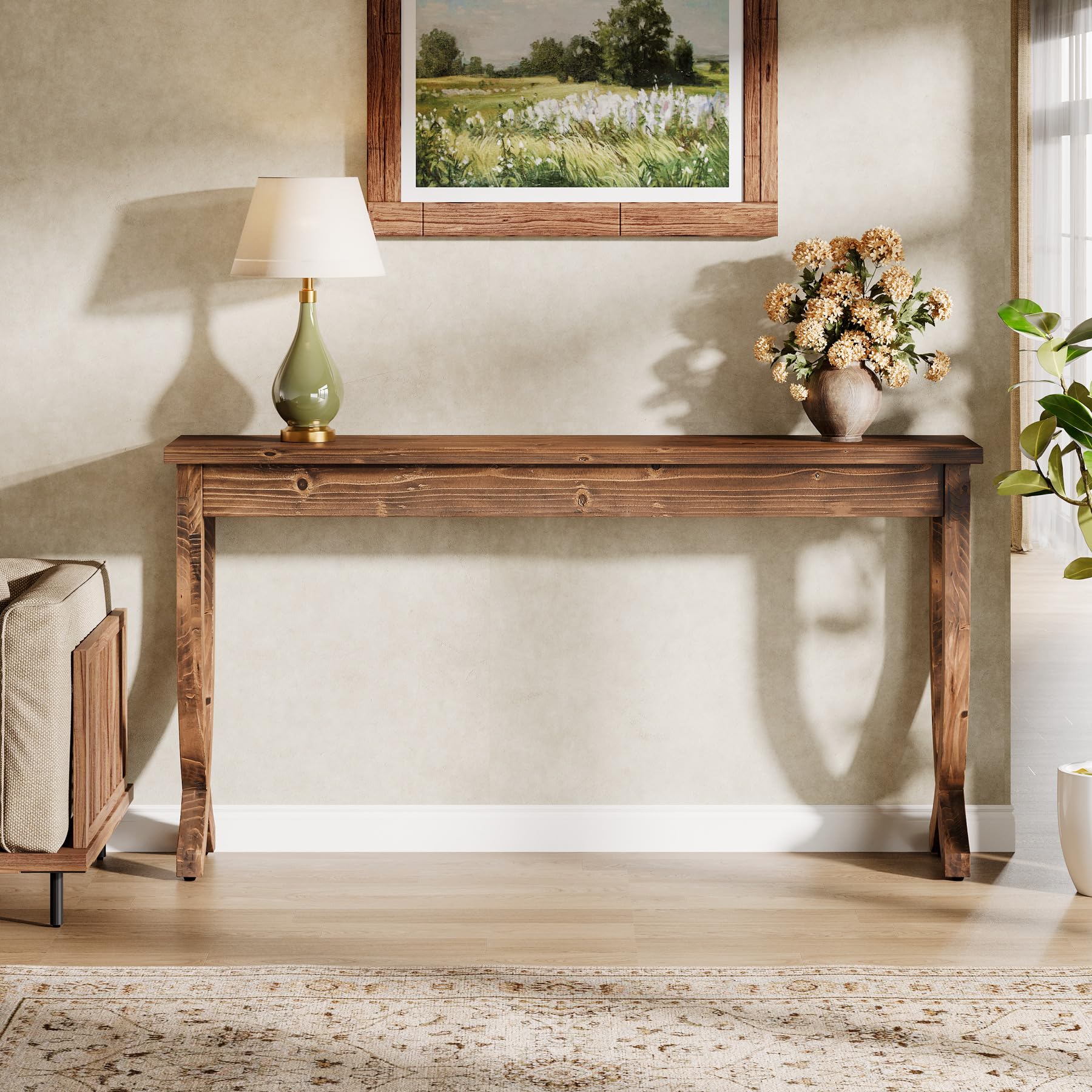 Console en Bois Massif 160 cm, Table d'entrée de Style Ferme, Table de canapé Longue pour Salon, Couloir, entrée, Foyer, Marron