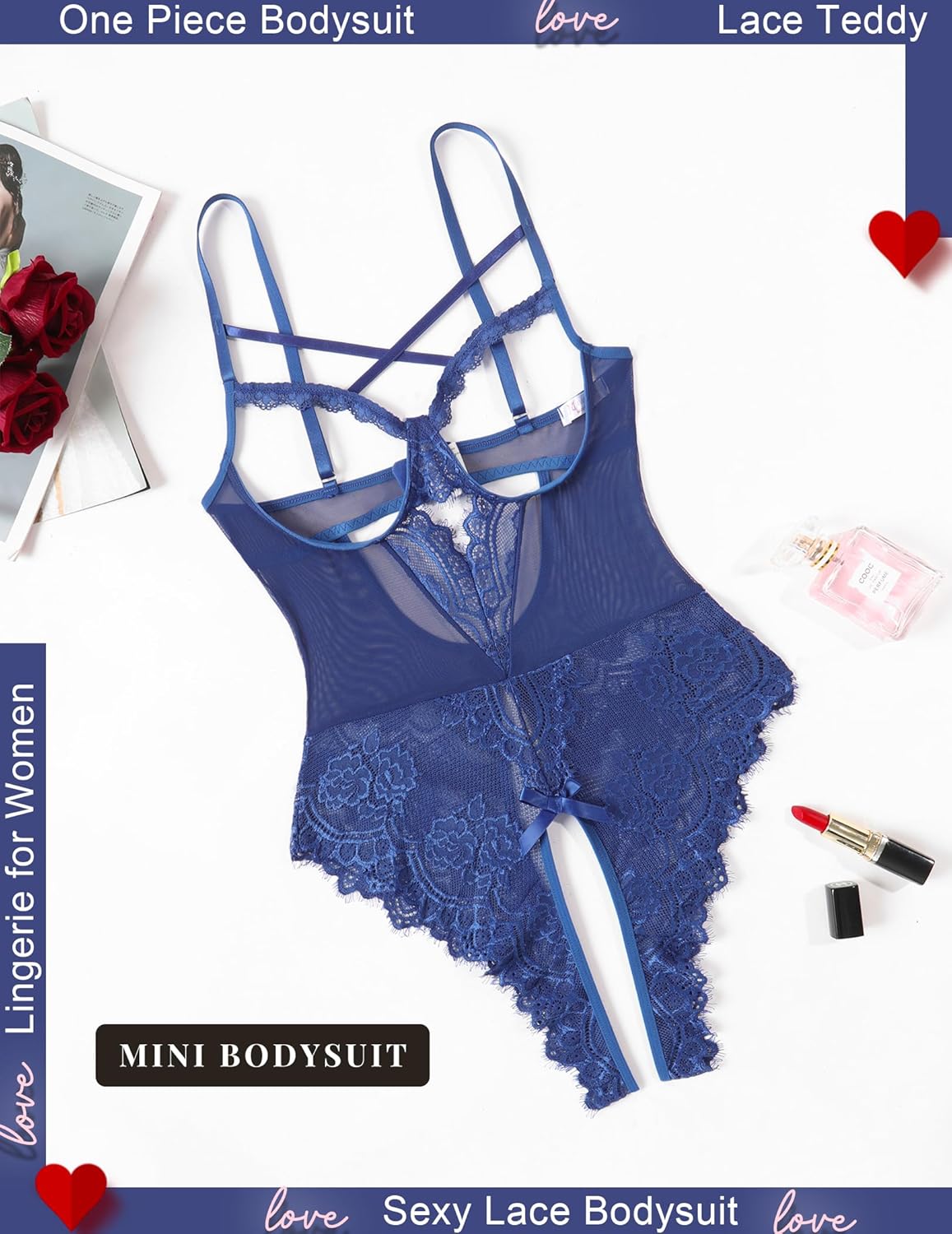 Avidlove Women's Sexy Lingerie One Piece Bodysuit Floral Lace Teddy Mini Babydoll - Image 5