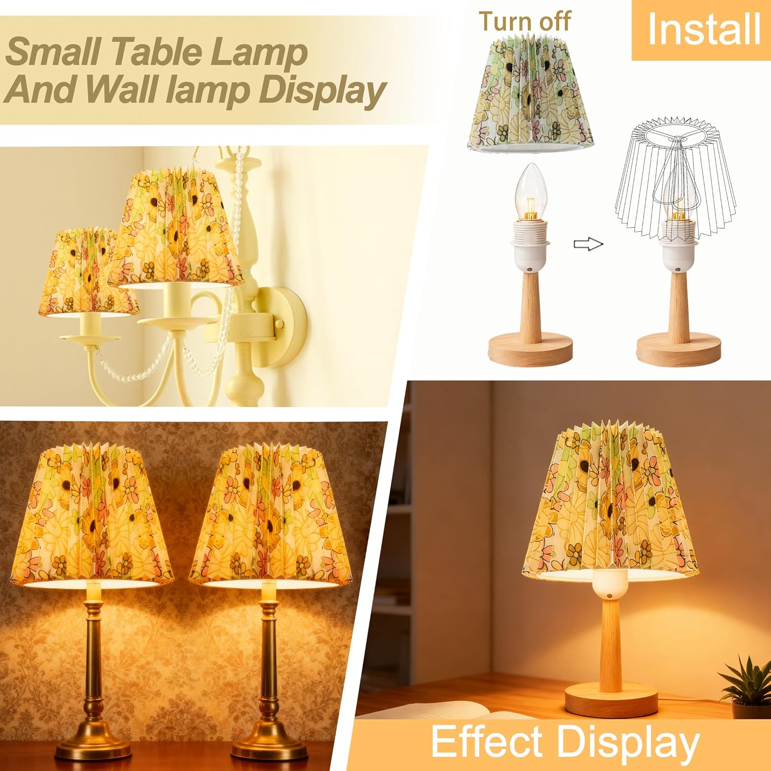 Small Pleated Lampshade Chandelier Shades Set of 6, Lampshade for Wall Lamp,Chandelier Shades,Small Table Lamps,For Cutting Edge Bulbs, Light Bulb Shade,Chandelier Light Covers,4" X 5" X 6"