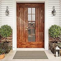 Vista 12 de LEEVAN - Tapete lavable para exteriores a rayas color blanco y negro, tapete para entrada