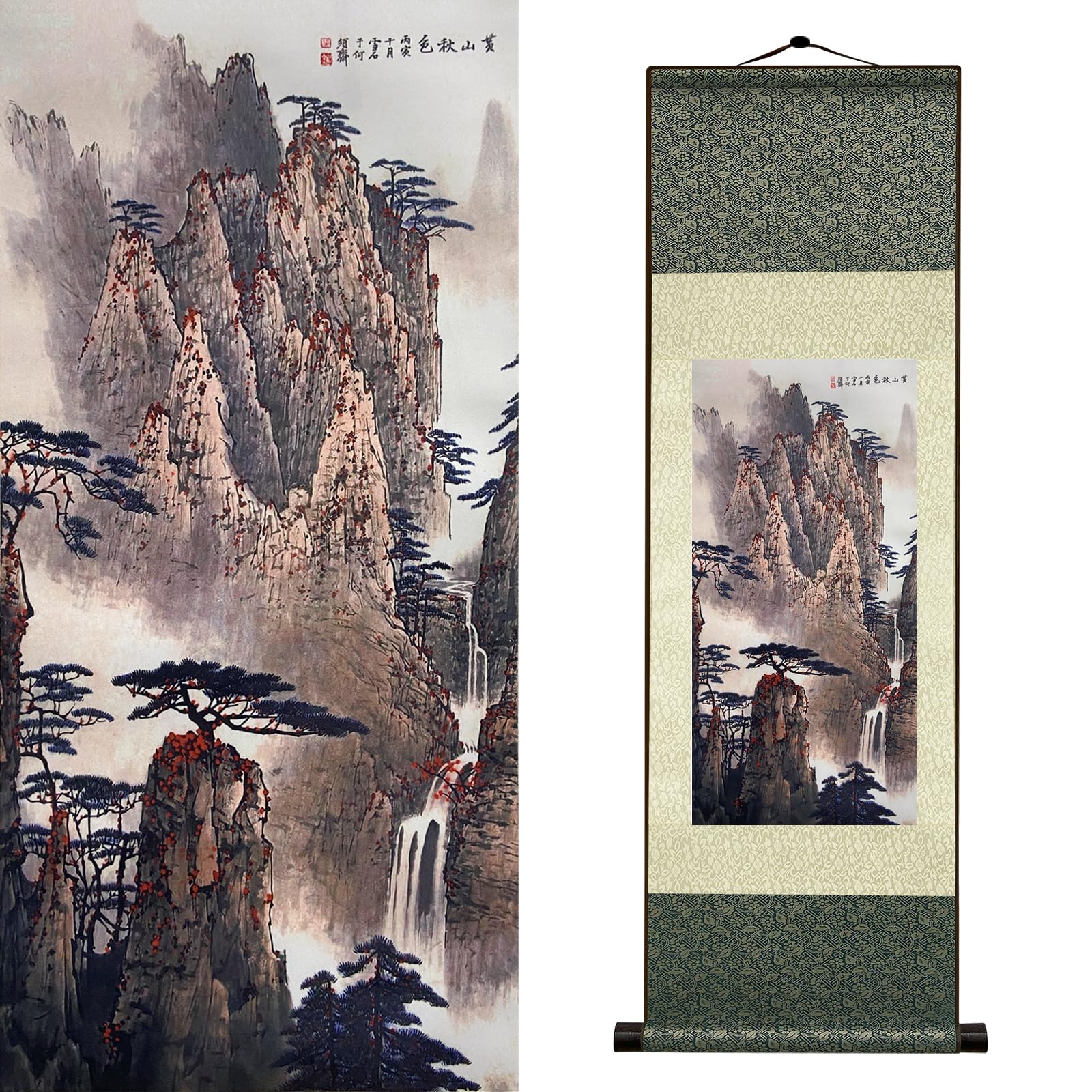 Newscz Bedroom Wall Art Silk Scroll Natural Scenery Wall Painting Waterfall River Landscape Posters Wall Tapestry Asian Art House Decoration for Home Living Room Lounge Decor 36 by 12 in(HJ-J007)