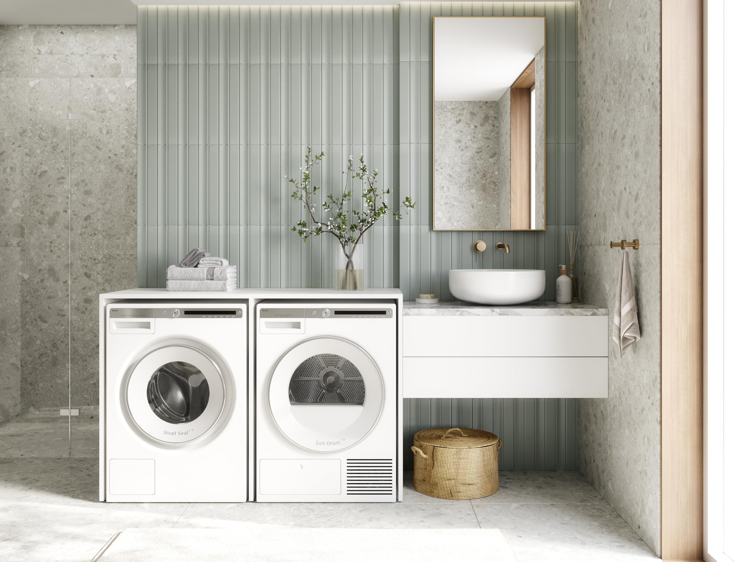 PLATAN ROOM Armadio alto per lavatrice o asciugatrice 130 cm di larghezza mobile per lavatrice o asciugatrice per bagno (65 cm di profondità, bianco opaco)