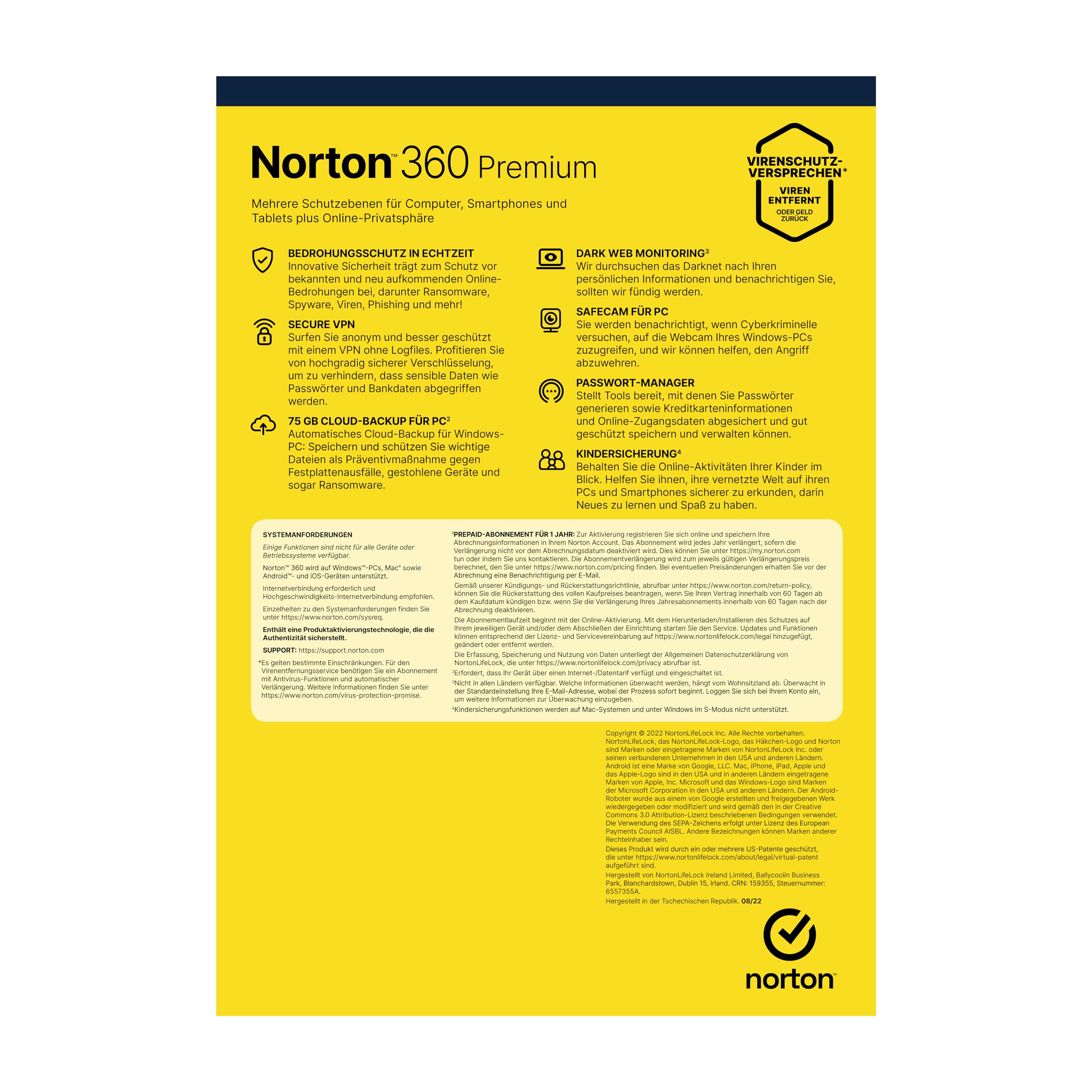 Norton 360 Premium 2021 | 10 Devices | 1 Year Subscription with Automatic Extension | Secure VPN and Password Manager | PC/Mac/Android/iOS | Activation Code in Original Packaging
