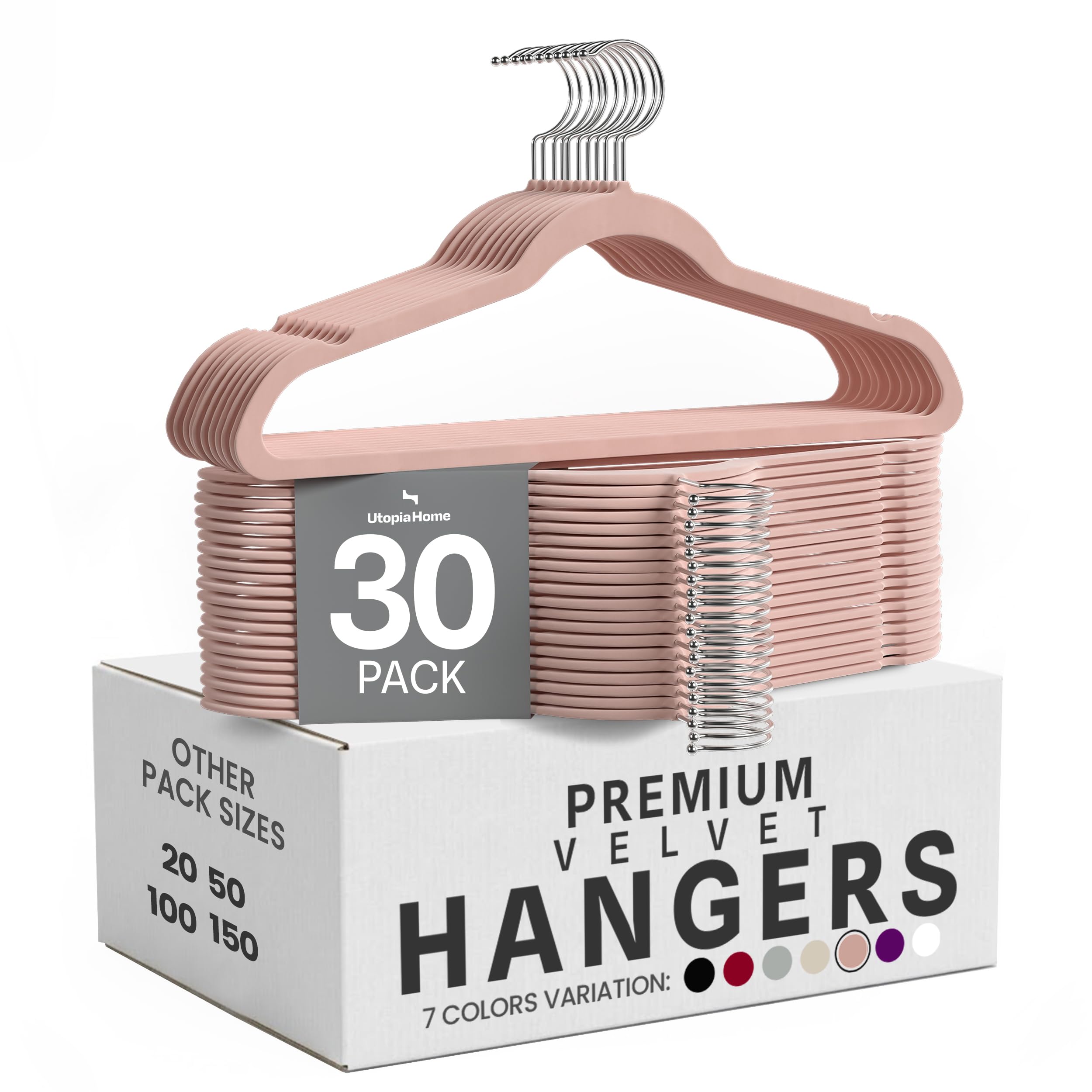 Utopia Home Premium Non-Slip Velvet Hangers [30 Pack] (42 cm) - Heavy Duty Velvet Hangers with Tie Bar, 360 Degree Rotating Hook - Space Saving, Sturdy for Jacket, Sweater and