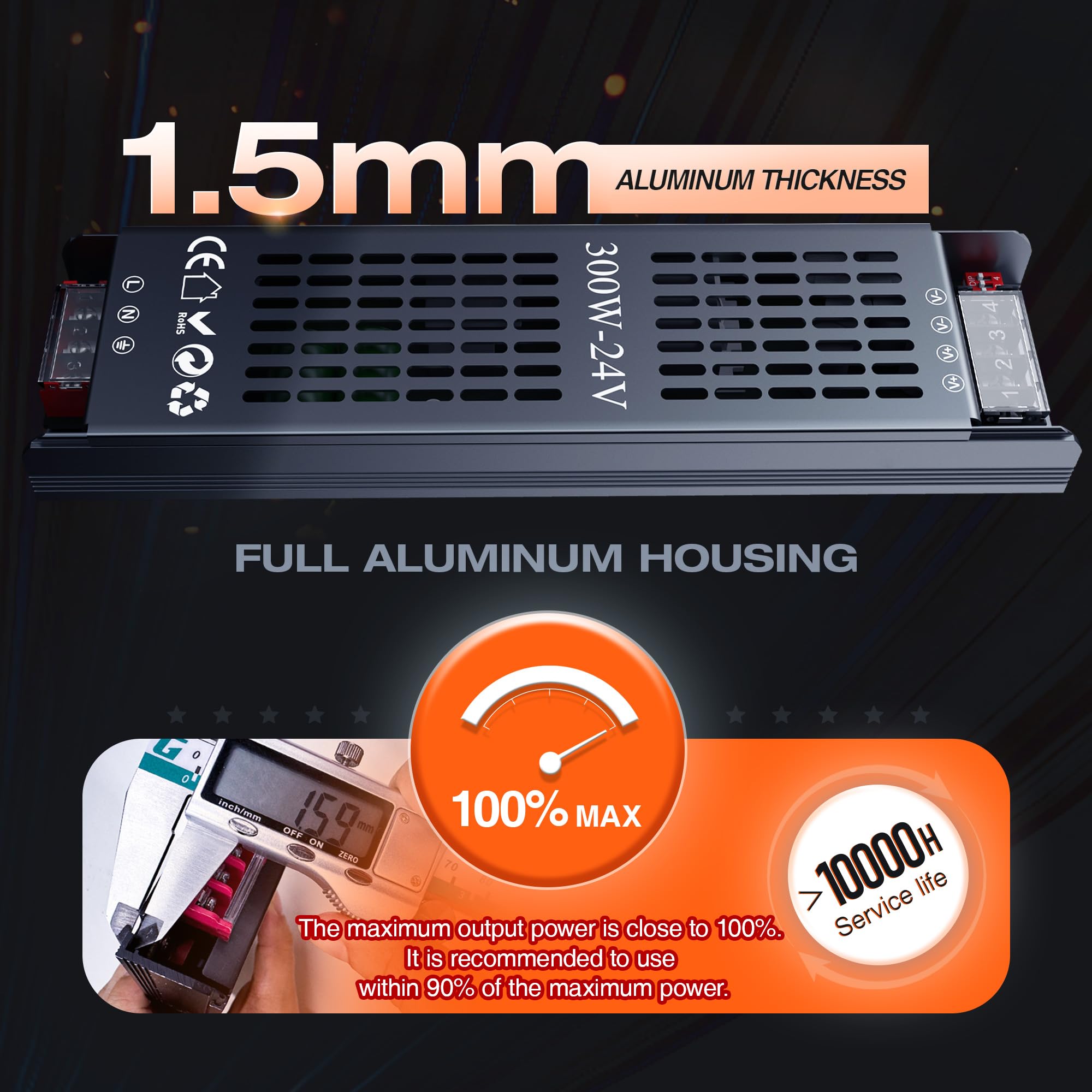 LED Transformer 24V DC 300W 12.5A 1PCS Alimentatore stabilizzato switching Trasformatore 220v AC Striscia slim faretti Driver alimentatori Dimmerabile trasformatori Strisce trafo Luci Power Supply