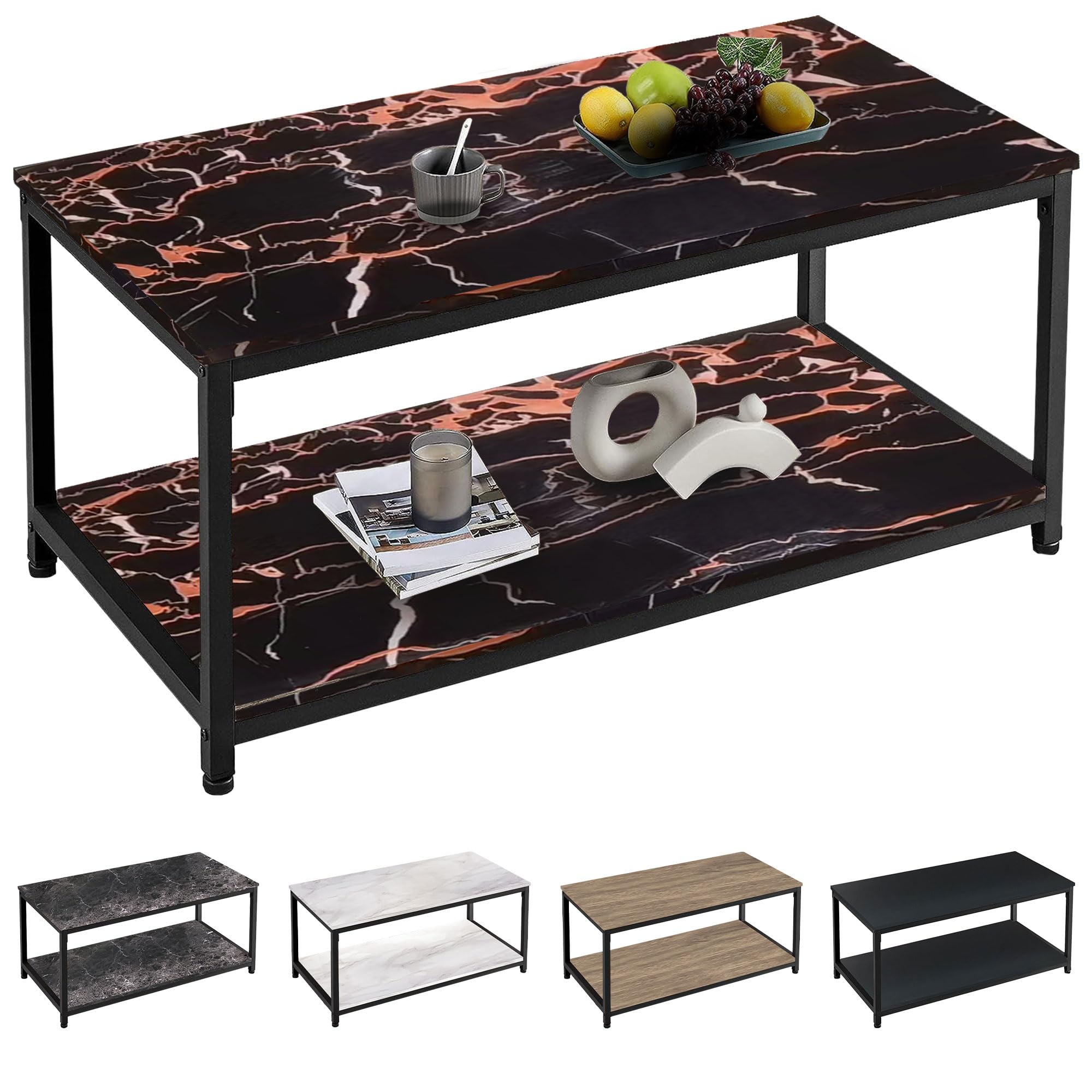 SG TradersLarge Coffee Table | Industrial Coffee Table for Living Room | Stylish and Durable 2 Tier Wooden Tables with Storage & Metal Legs | Perfect for Any Room 100x50x45cm (Black Rose Gold)
