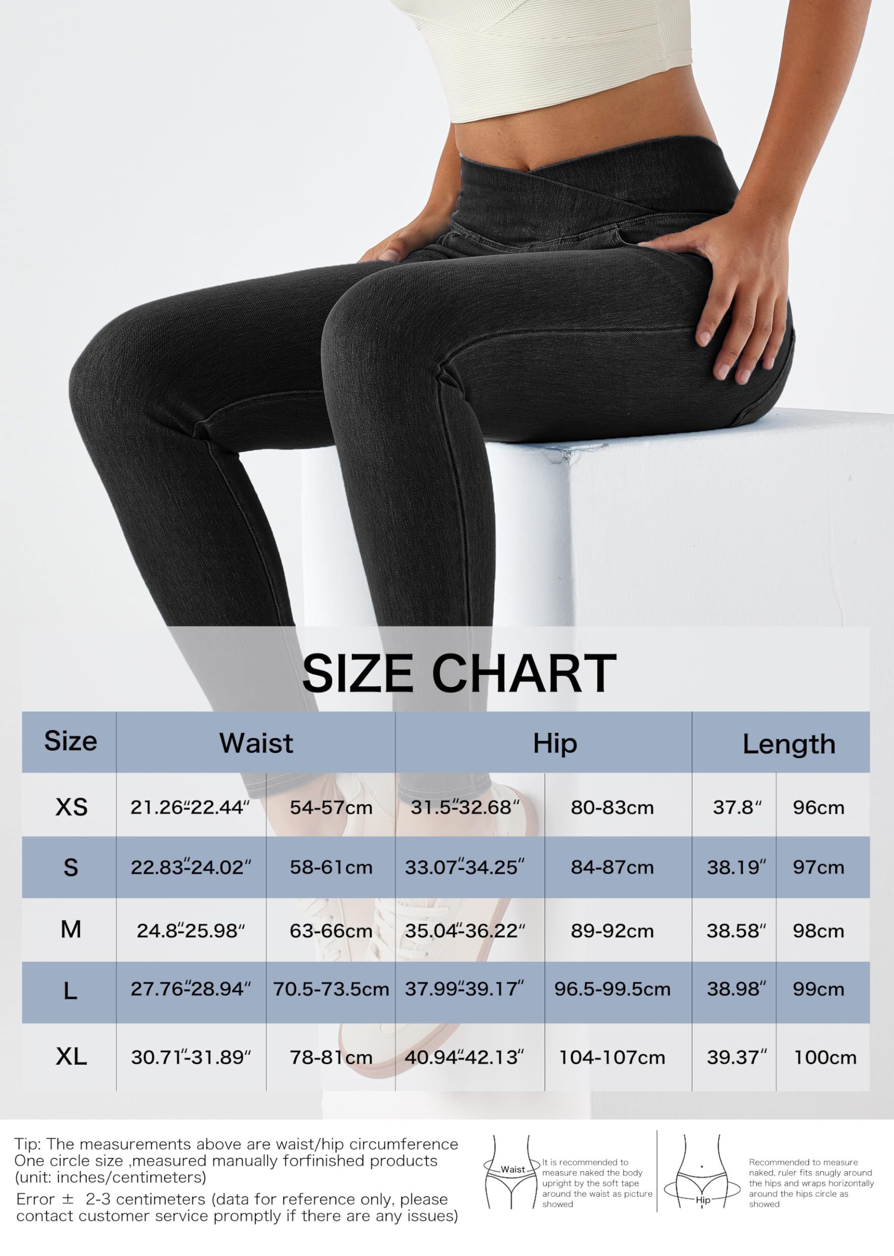 LaiEr V Crossover Skinny Jeans Donna Vita Alta Controllo Pancia Leggings Fitness Casual, Elasticità Morbida Stampa Denim Finto Casual con Tasche Laterali.