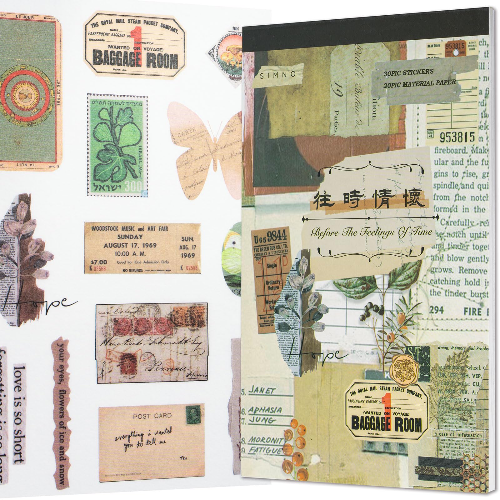 Ephemera Book, Memories Journaling Stickers, Junk Journal Supplies, Pre-Cut Aesthetic Scrapbooking Stickers for Adults, Decorative Vintage Bullet Planner DIY Arts Craft