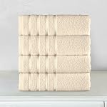 Ensemble de serviettes à main de luxe Elegant Comfort 100 % coton turc 4 lignes rayées en viscose - Ultra absorbantes et douces 16 x 28 po serviettes de qualité premium pour spa d'hôtel pour un usage quotidien, ivoire