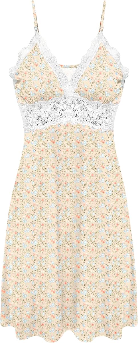 Ekouaer Ropa de Dormir Camisón Chemise para Mujer Vestido de salón de Encaje con Deslizamiento Completo