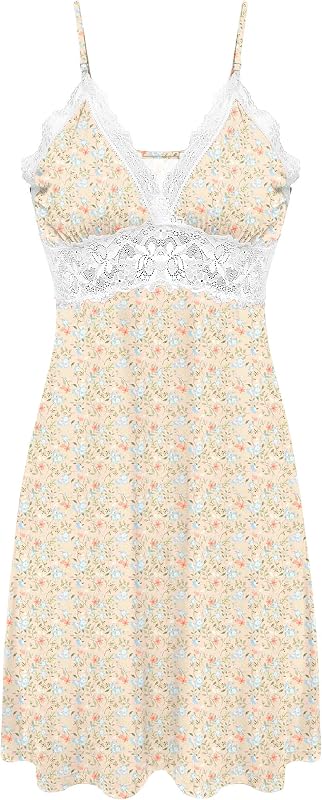 Ekouaer Ropa de Dormir Camisón Chemise para Mujer Vestido de salón de Encaje con Deslizamiento Completo