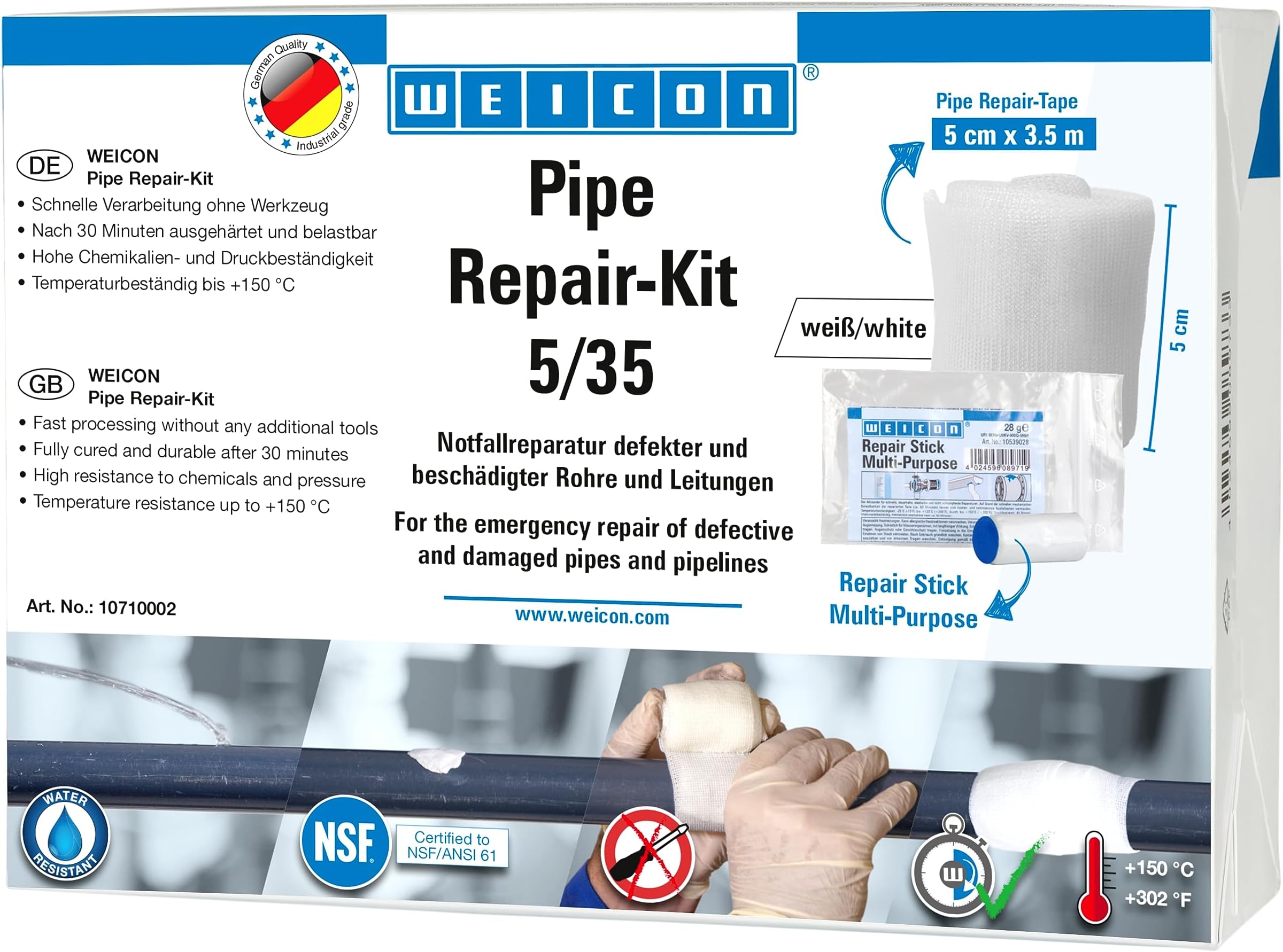 WEICON Pipe Repair Kit 5/35 | 5 cm x 3.6 m | Repair kit for Pipes, Cables & conduits