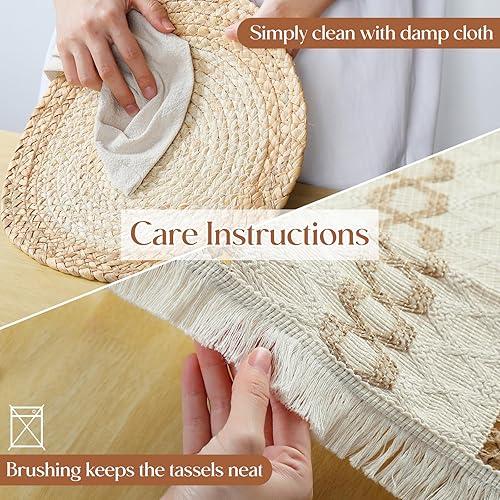 Miniatura 7 de YANGQIHOME Juego de 6 manteles individuales bohemios, tejidos rústicos para decoración de mesa de comedor, manteles individuales trenzados hechos a