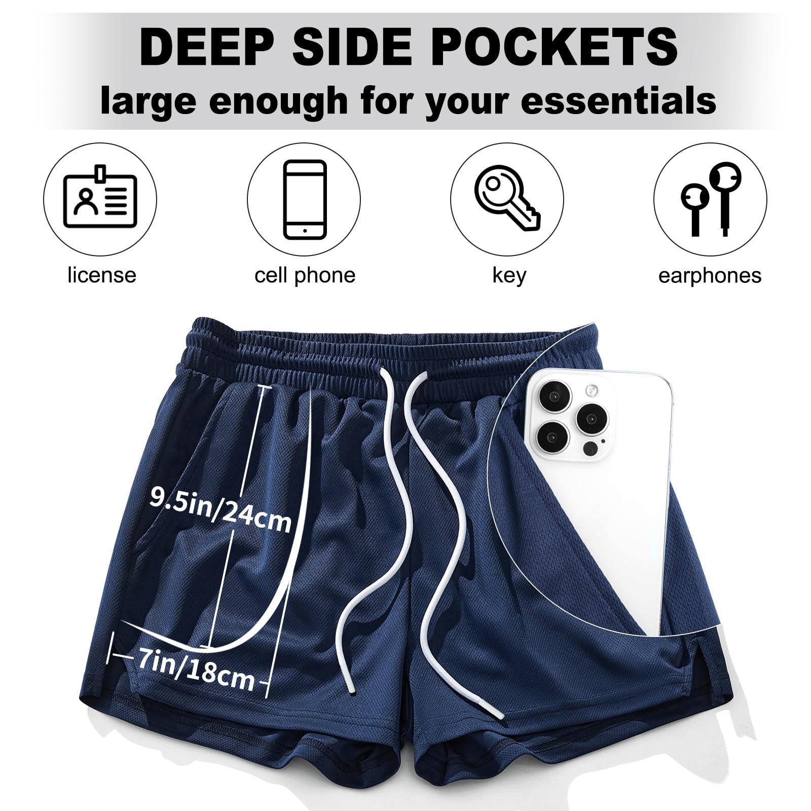 AIMPACT Short Court Homme 3inch Short de Sport Homme Respirant avec Poches de Jogging Fitness Training Tennis