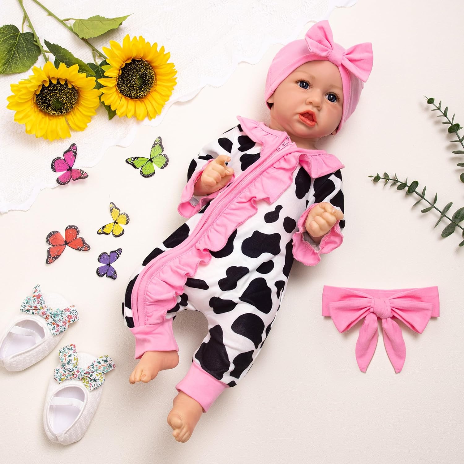 Preemie Newborn Baby Girl Romper 3-Piece Set - Image 3