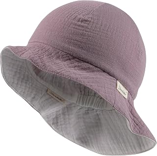 Sterntaler Wende Sonnenhut Uni - Strandhut aus Musselin(Bio) - UV-Schutz 30 Sommerhut Mädchen - mit elastischen Gummiband und Nackenschutz - Baby Kinder Kopfbedeckung