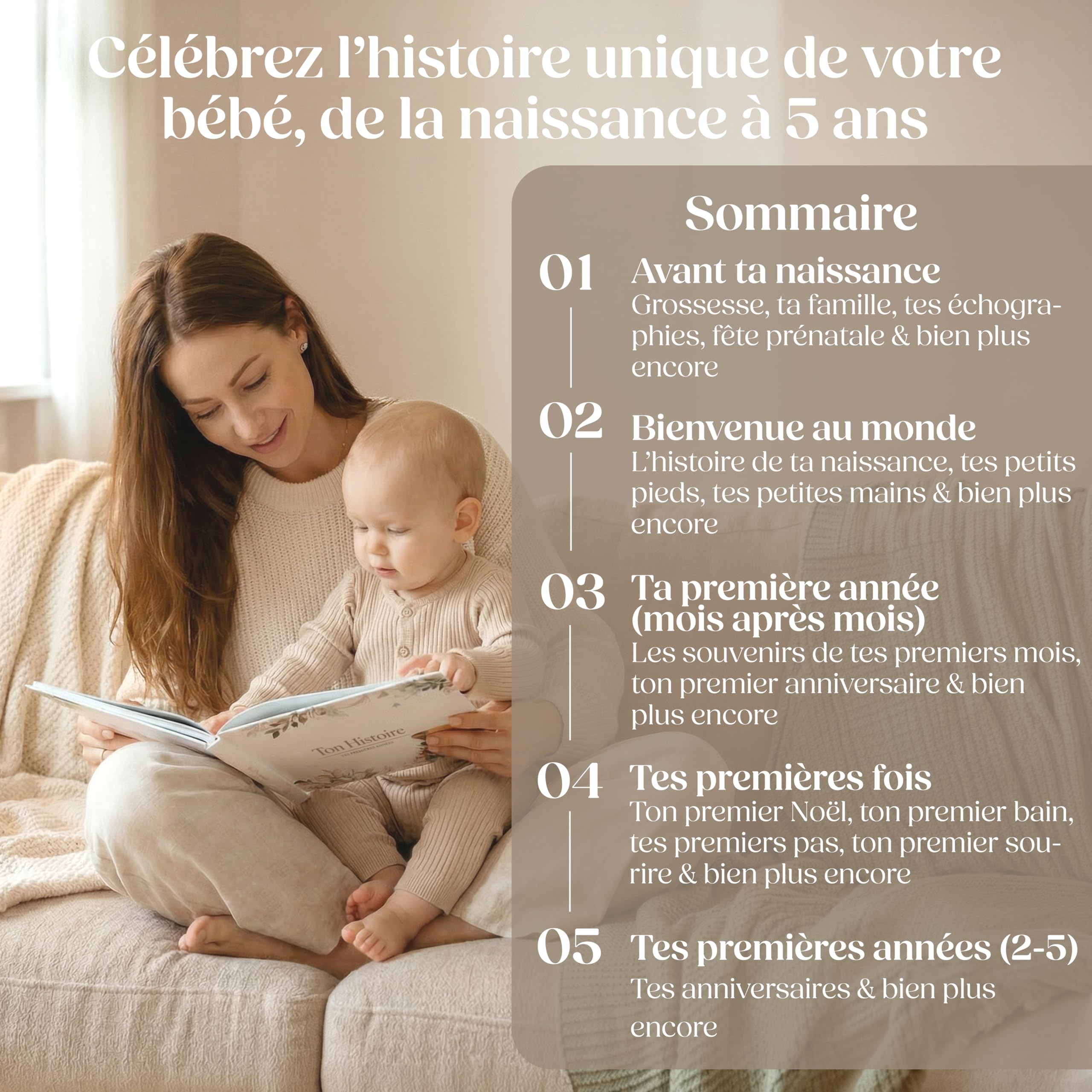 Wellode Livre de Naissance Bébé avec 76 Pages et Stickers Dorés - Album de Naissance et Livre Souvenir Bébé pour Coller des Photos et Écrire - Idéal Cadeau Naissance Fille et Garçon - 3