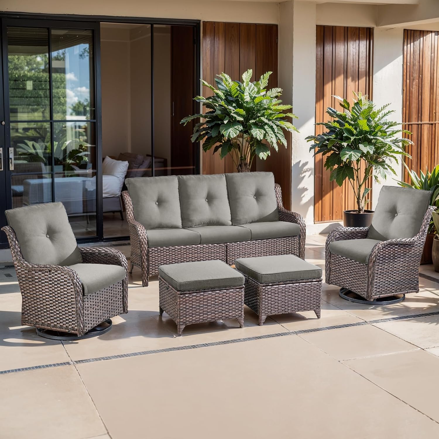 Belord Luxury 4" Thick Outdoor Cushion Set - 22 x24 Inch 28D Sponge Filling Fade-Resistant Chair Cushion, Spill Proof Removable Patio Furniture Replacement Cushions for Sofa Bench Swing - Grey
