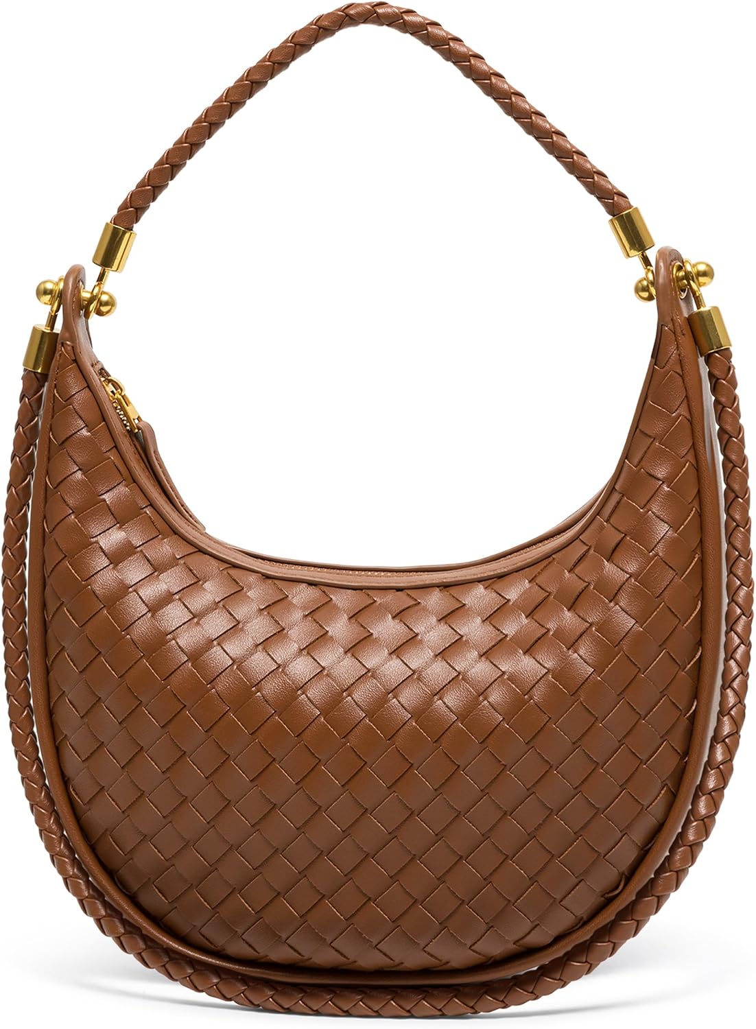 Joryin Woven Leather Crescent Shoulder Bag for Women, Saddle Purse Braided Top-Handle Handbag Under Arm Bag