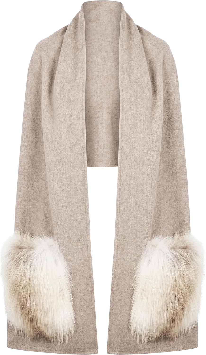 Gorski Wool Stole with Golden Island Fox Fur Patch Pockets