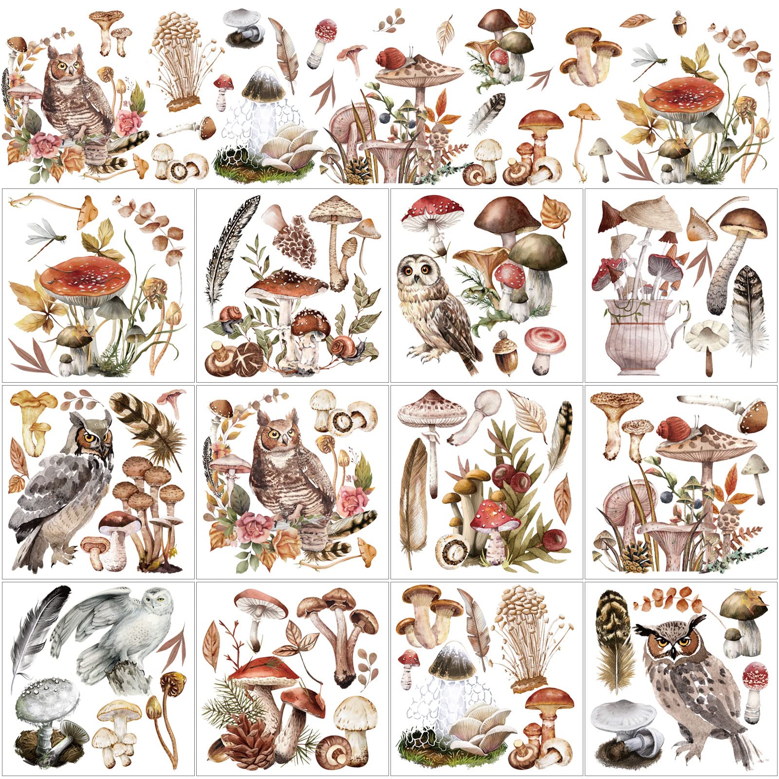 BBTO 12 Sheets Rub on Transfers for Crafts and Furniture Rub on Transfer Stickers Decals for Wood DIY Paper Home Decor, 5.5 x 5.7 Inch(Mushroom)