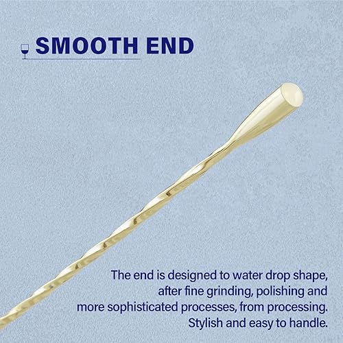 Miniatura 5 de BRIOUT - 2 cucharas de barra de 12 pulgadas, agitadores de mezcla de mango largo para bebida, cuchara coctelera de acero inoxidable, color dorado