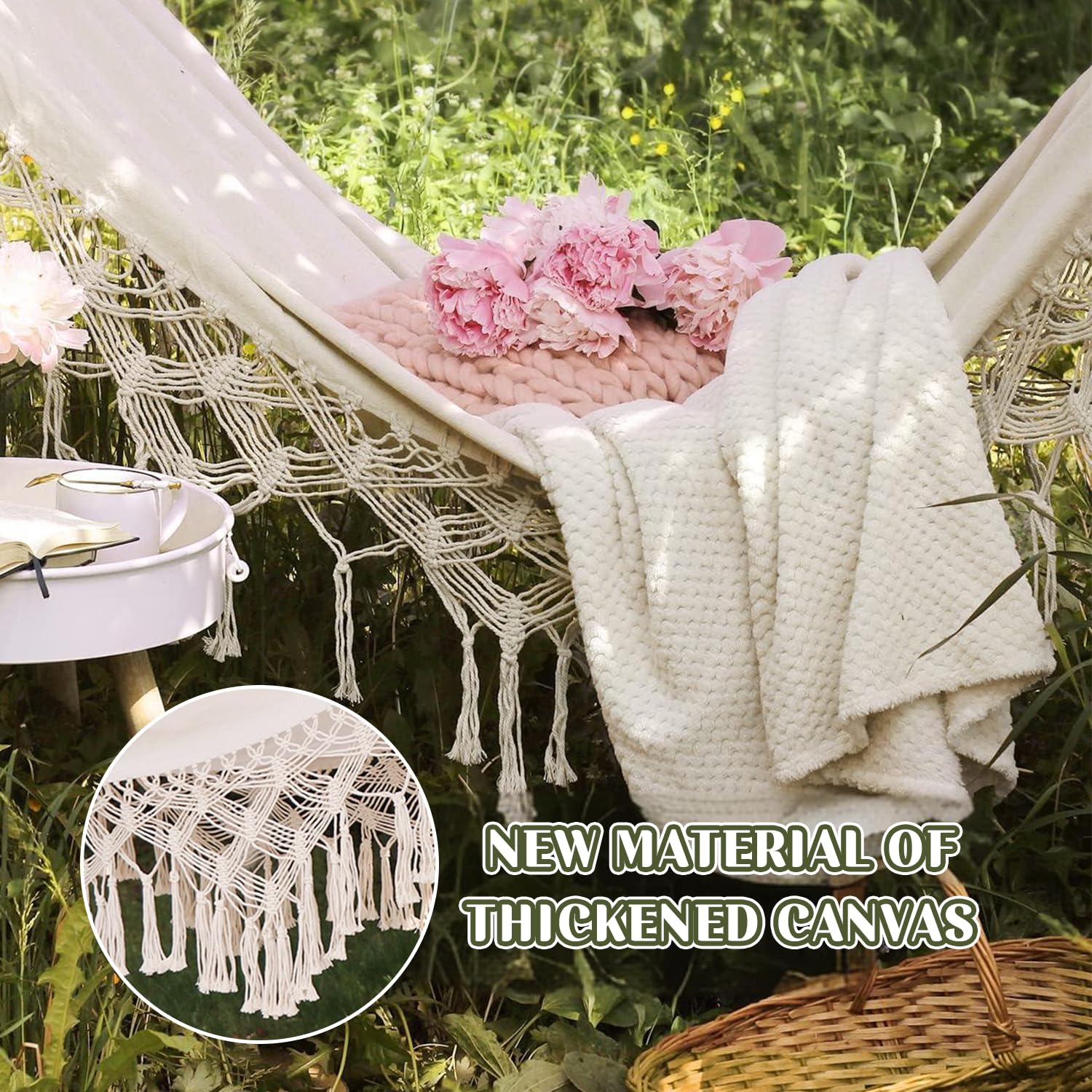 Amaca da Giardino con Nappe con Portatile Borsa, Amaca Tessuto Poltrona Sospesa in Stile Bohémia,Amaca Sedia Sospesa con Max 440 lbs Interno Esterno per Campeggio Dondolo da Giardino
